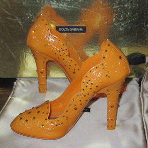 Dolce Gabbana Cinderella Crystal Orange Pumps